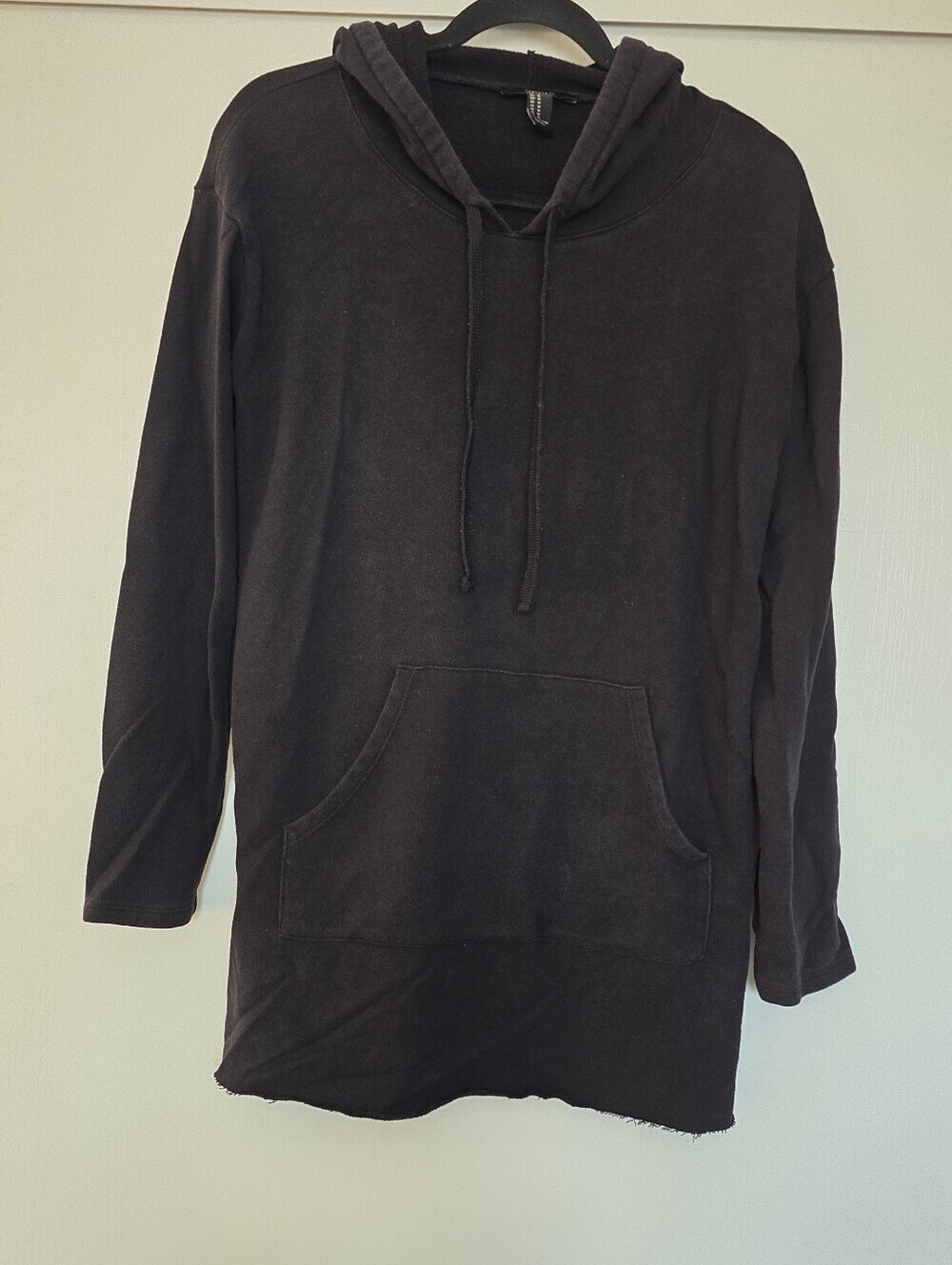 Forever 21 - Black Long Tunic Hoodie Pullover Sweater With Pocket & Raw Hem